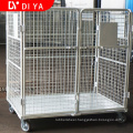 Warehouse equipment foldable and  movable metal storage cages with wheel